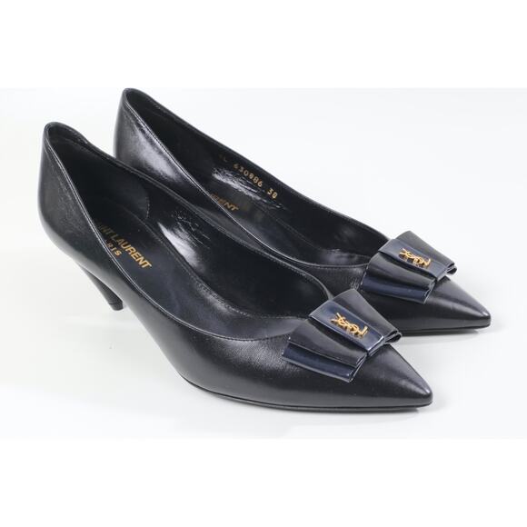 Saint Laurent YSL Anais Black Leather Bow Pumps Heels Women's EU 38 Designer - Picture 8 of 16